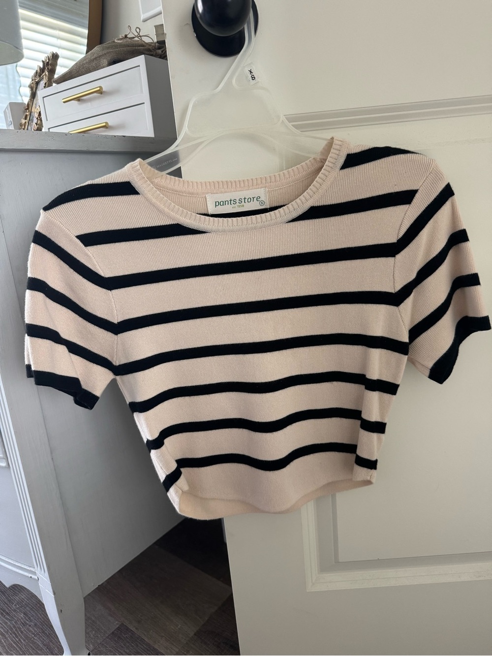 Pants Store Women’s Black and Cream Striped Top
